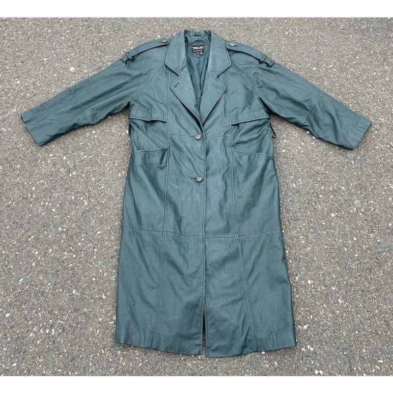Vintage 90s Pelle Pelle Petite Green Long Coat image 0