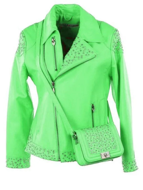 Pelle Pelle Studded Asymmetrical Princess Cut Green Jacket image 0