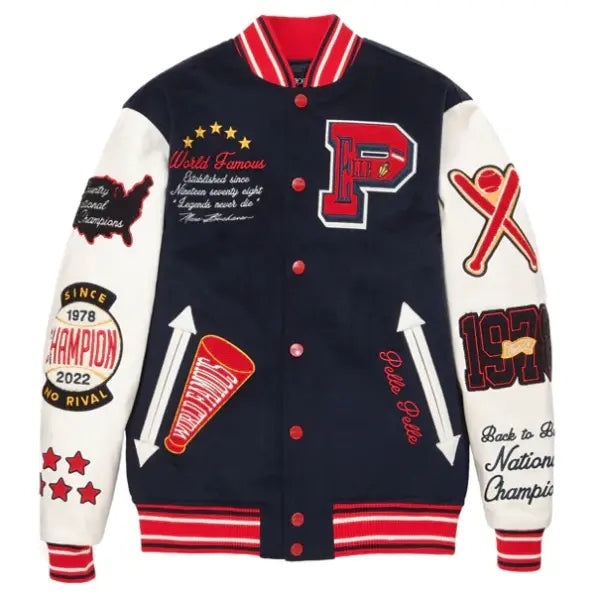 World Famous Pelle Pelle Navy Blue Wool Varsity Jacket image 0