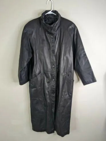 Vintage 89s Pelle Pelle Leather Black Trench Coat image 0