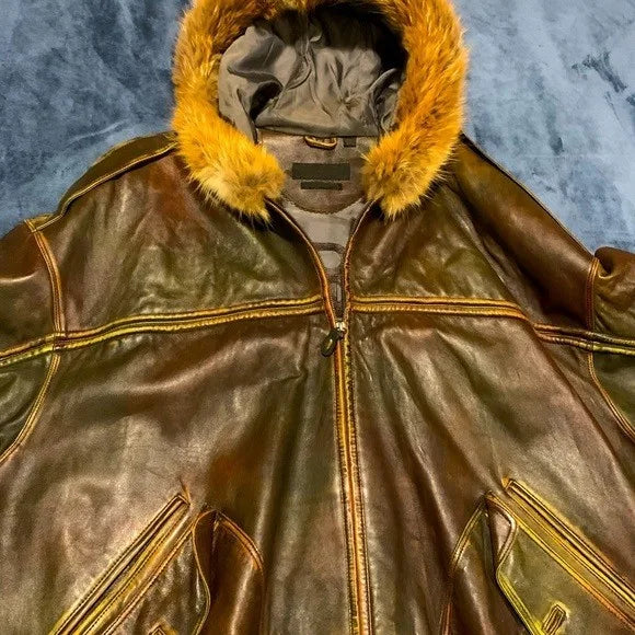 Pelle Pelle Leather with Fur Hoodie Jacket image 0