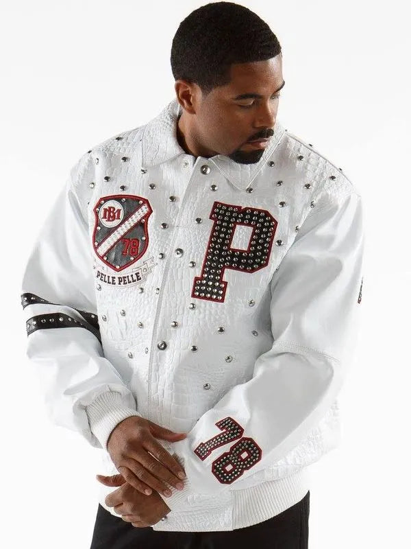 Pelle Pelle Mens All For One One For All White Leather Jacket image 0