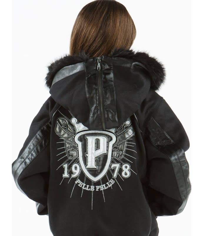 Kids Pelle Pelle Clasic 1978 Black Fur Hooded Jacket image 0