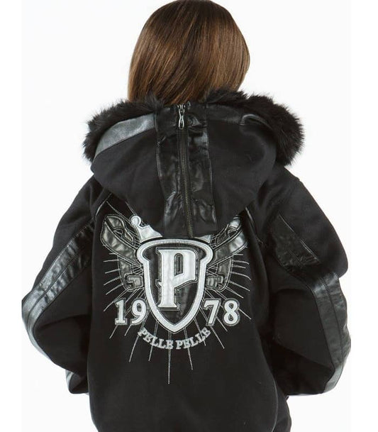 Kids Pelle Pelle Clasic 1978 Black Fur Hooded Jacket image 0