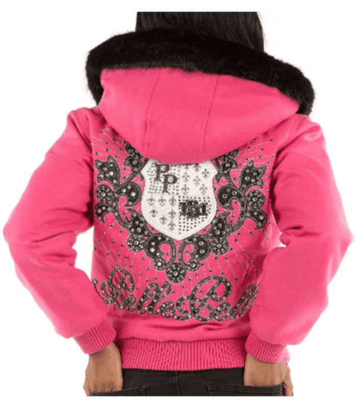 Pelle Pelle Fur Hooded Pink Crest Women Jacket image 0