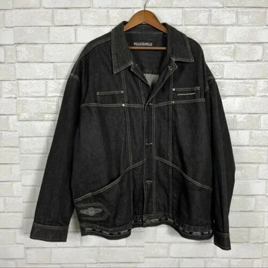 Mens Pelle Pelle Mark Buchanan Charcoal Black Grey Denim Jacket image 0