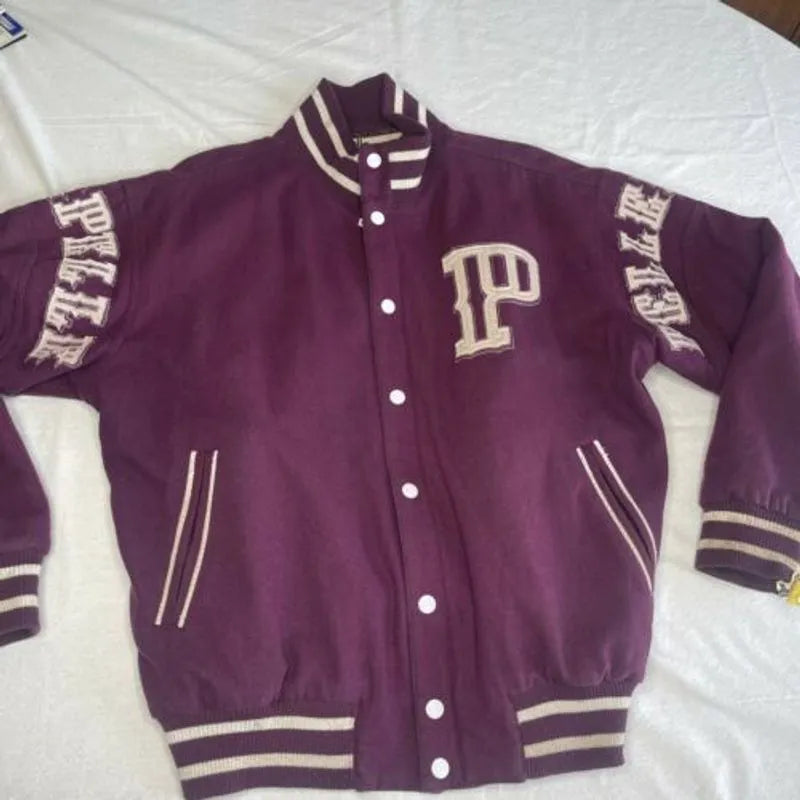Pelle Pelle Vintage Purple White Stripes Letterman Jacket image 0