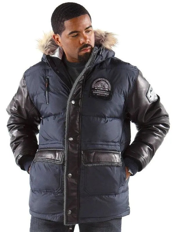Pelle Pelle Mens Navy Puffer Long Fur Hooded Coat image 0