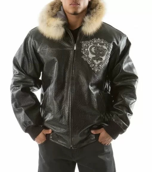 Pelle Pelle Black PP Crest Fur Hood Leather Jacket image 0