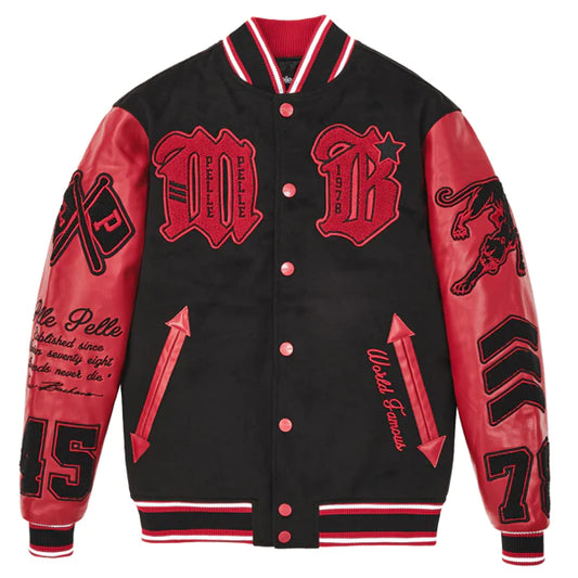 Men Pelle Pelle Red And Black Varsity Jacket image 0