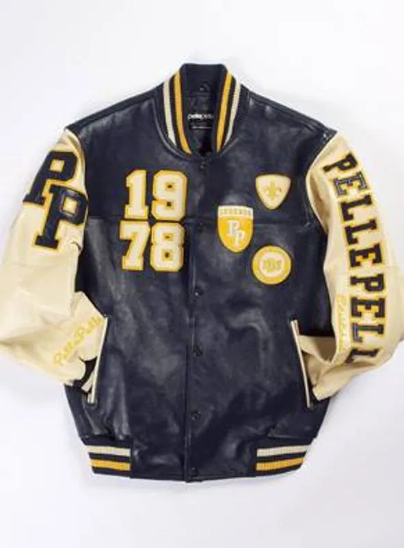 Pelle Pelle Mens Blue Varsity Bomber Leather Jacket image 0