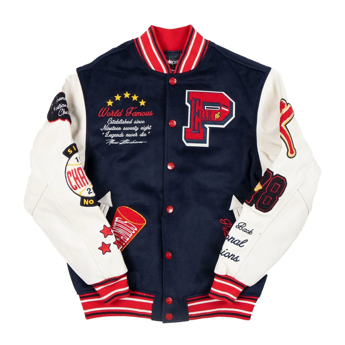 Pelle Pelle World Famous Navy Wool and Leather Varsity Jacket image 0
