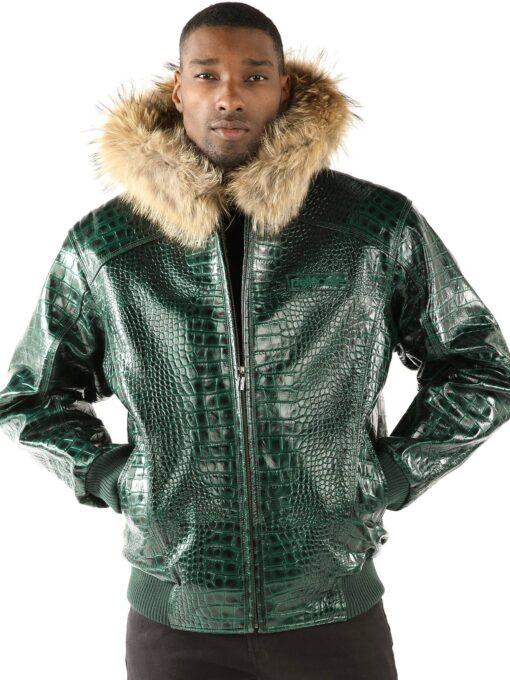 Pelle Pelle Basic Nile Green Two Tone Cayman Leather Jacket image 0