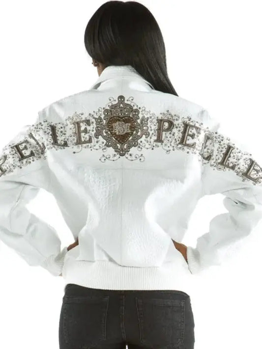 Ladies White Leather Jacket Shoulder Crest Pelle Pelle image 0