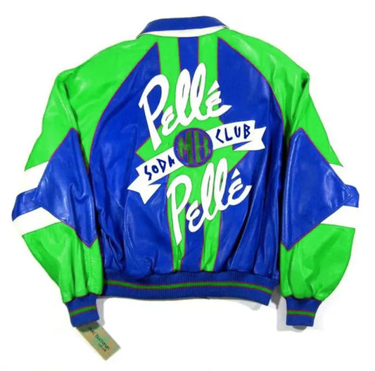 Early 90S Vintage Pelle Pelle Green Blue Soda Club Jacket image 0