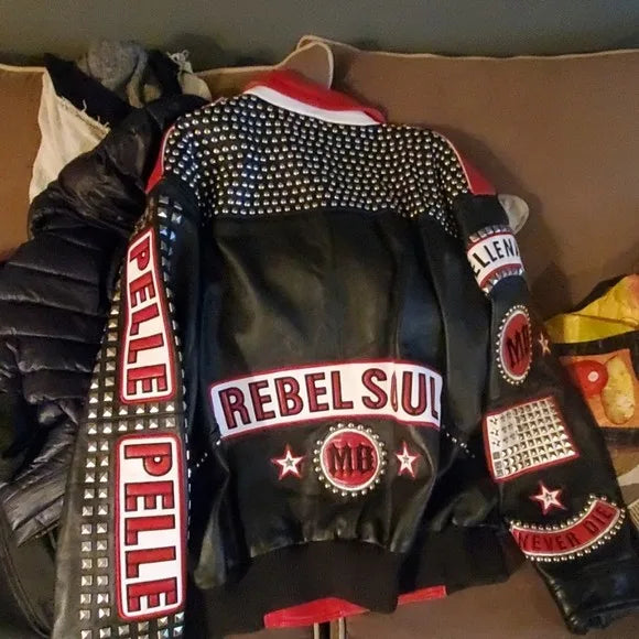 Pelle Pelle Red Black Leather Studded Jacket image 1