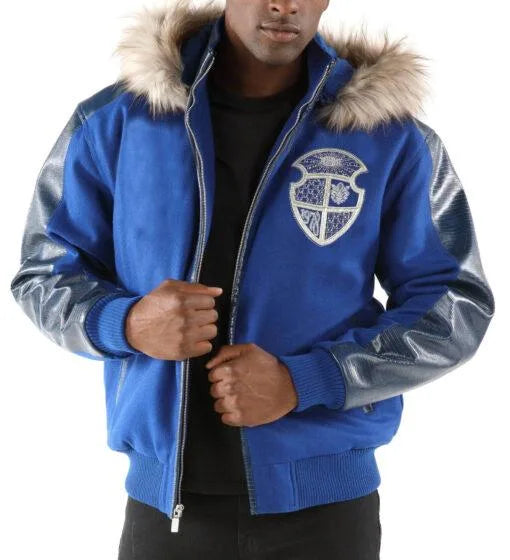 Pelle Pelle Dynasty Blue Fur Hood Wool Leather Jacket image 0