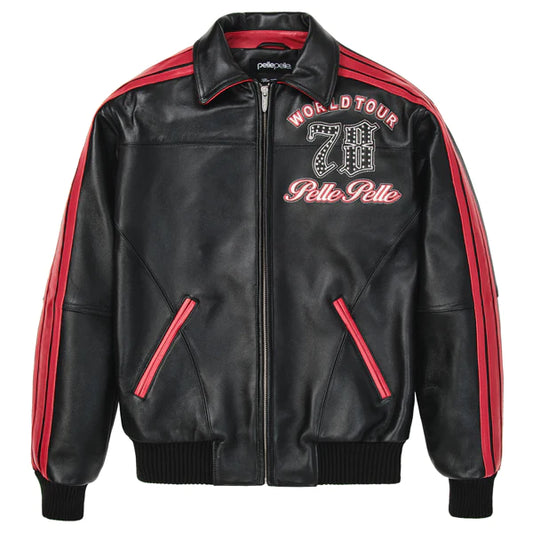 Men Pelle Pelle World Tour Plush Black And Red Jacket image 0