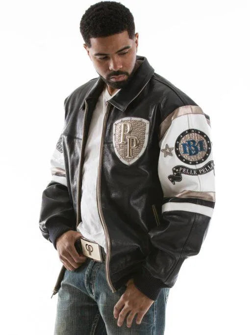 Pelle Pelle Encrusted Varsity Navy Plush Jacket image 1