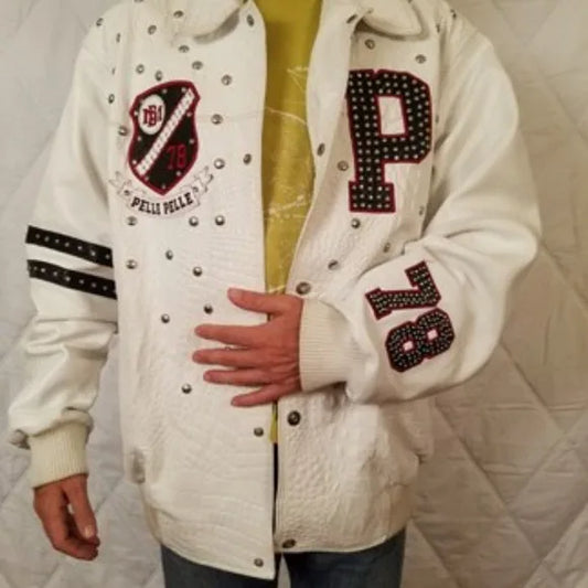 Men’s Pelle Pelle White Studded Leather Jacket image 0