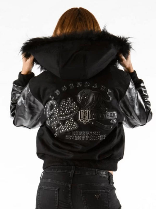 Women Pelle Pelle Black Fur Hooded Wool Jacket image 0