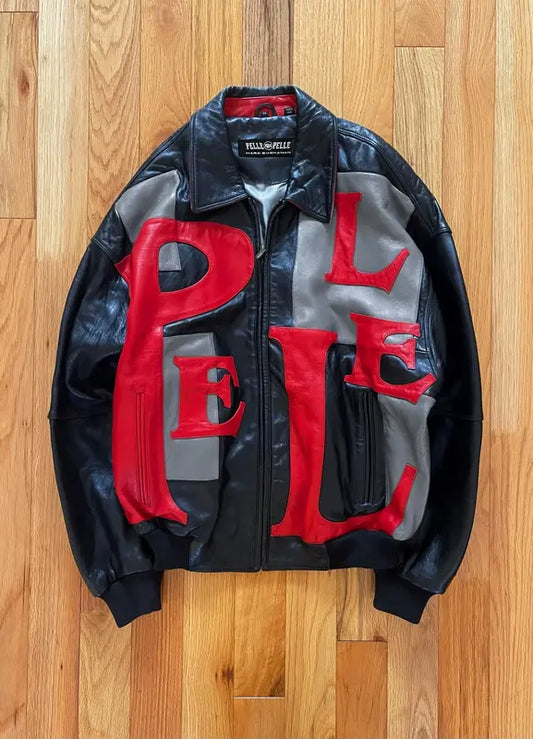 90s Pelle Pelle Spell Out Logo Black & Red Leather Jacket image 0