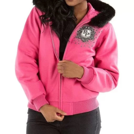 Pelle Pelle Fur Hooded Pink Crest Women Jacket image 0