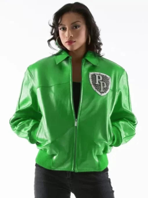 Pelle Pelle Womens Encrusted Varsity Green Jacket image 0