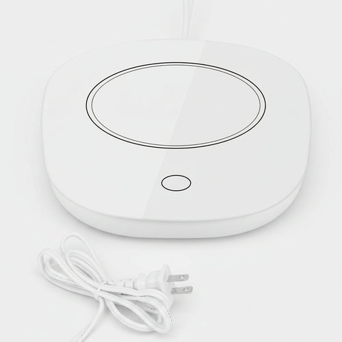 White round heating pad with dimensions labeled on a white background
