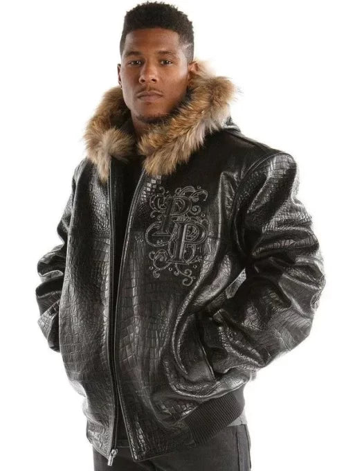 Pelle Pelle Mens Crocodile Skin Signature Black Leather Jacket image 0