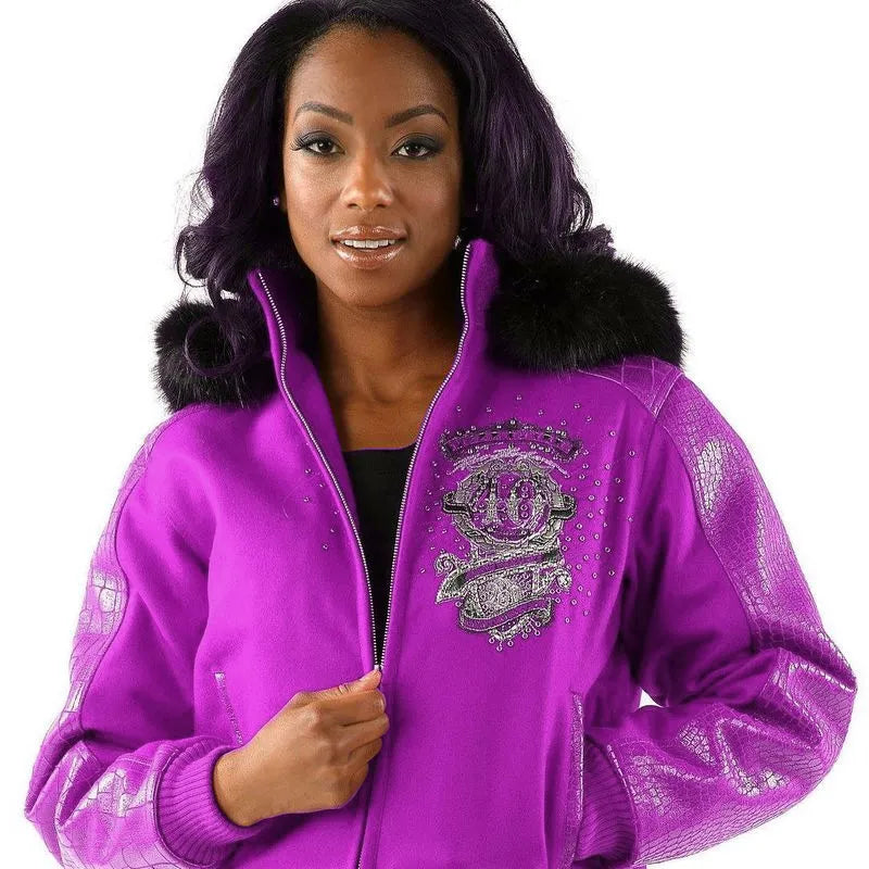 Pelle Pelle Womens 40th Anniversary Light Purple Fur Hooded Jacket image 0