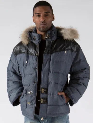 Pelle Pelle Mens Shield Yoke Fur Denim Blue Color Nylon Jacket image 1