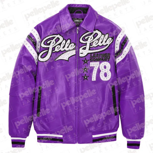 Pelle Pelle Purple Encrusted Varsity Plush Jacket image 0