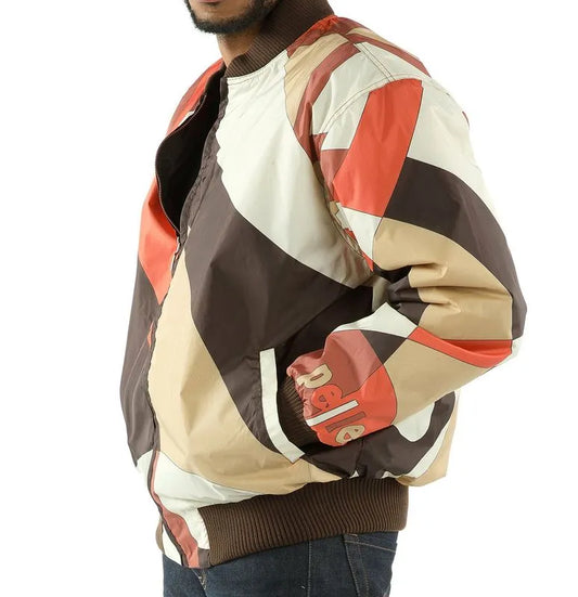 Men Brown Abstract Pelle Pelle Bomber Jacket image 0