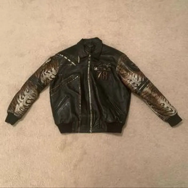Pelle Pelle Jacket Vintage Tiger Black Moto Bomber Jacket image 0