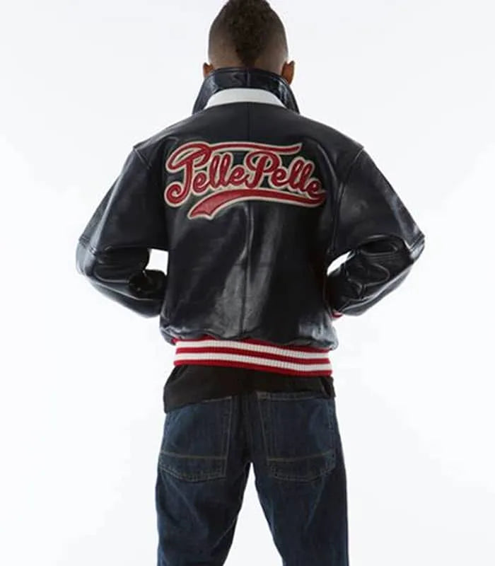 Pelle Pelle Varsity Bomber Navy Plush Kids Leather Jacket image 1
