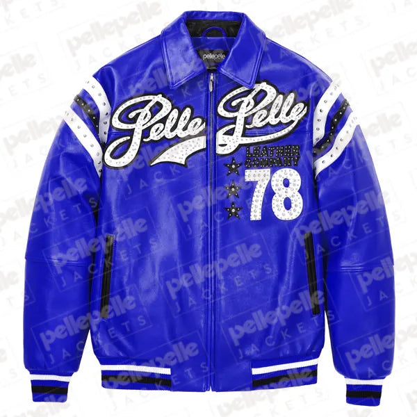 Pelle Pelle Blue Encrusted Varsity Plush Jacket image 0