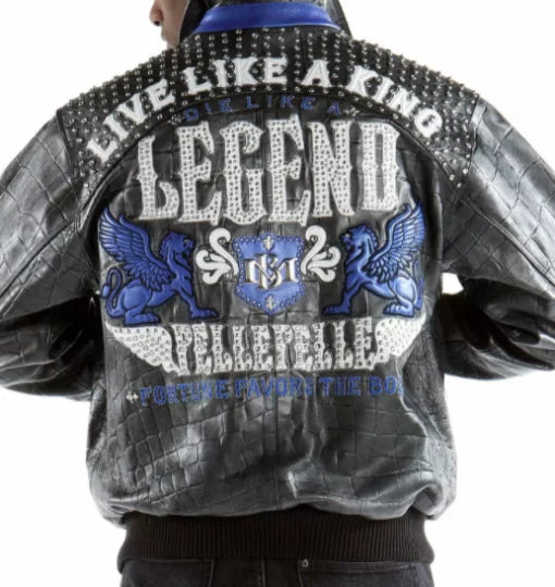 Black Blue Pelle Pelle Live Like A King Studded Jacket image 1