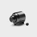 Black security camera with smartphone app interface on a white background