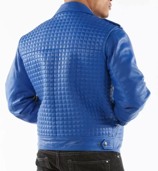 Pelle Pelle Blue Houndstooth Biker Leather Jacket image 1