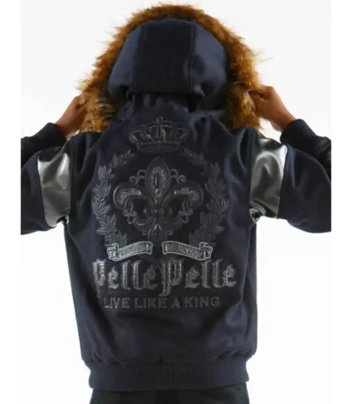 Pelle Pelle Navy Blue Wool Fur Hood Kids Jacket image 0