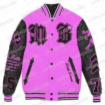 Pelle Pelle New Varsity Pink and Black Plush Jacket image 0